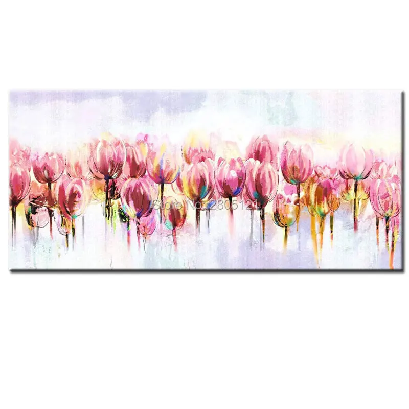 Ручная роспись абстрактные цветы Картина маслом Розовый тюльпан цветочный холст