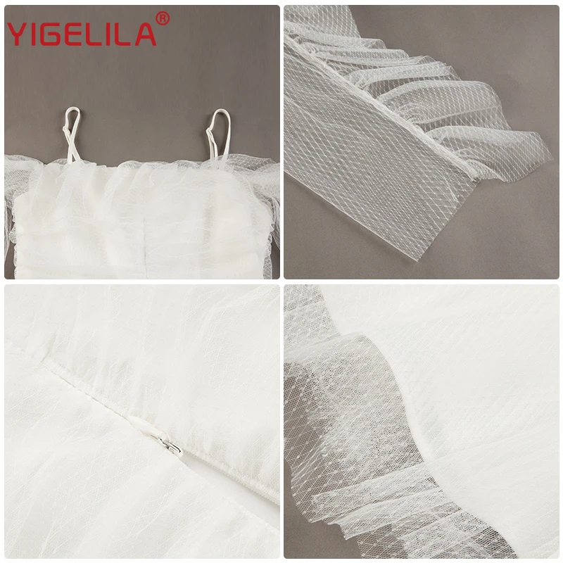 YIGELILA/модное женское Сетчатое платье на бретельках белого цвета летнее