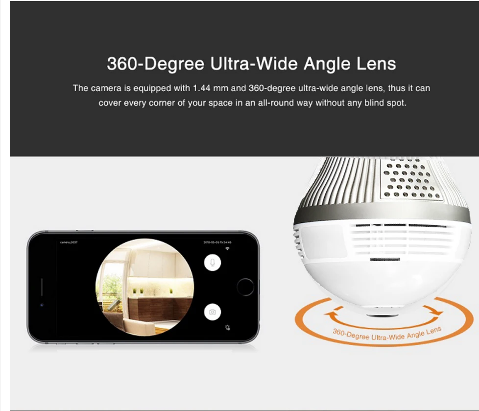 360 градусов панорамная видеокамера Wifi IP светильник лампа ночного видения 960P камера для iPhone Android