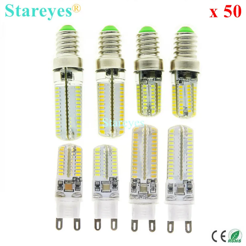 50 pcs Silicone E14 G9 6W 9W 3014SMD 64 104 LED LED Corn lamp light Droplight Chandelier candle Pendant bulb lighting