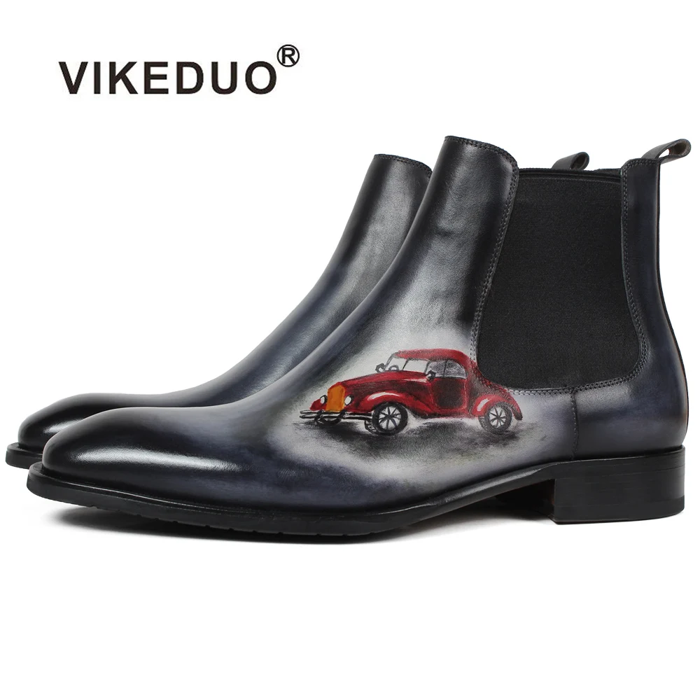 

VIKEDUO Autumn New Fashion Ankle Boots Men Genuine Leather Patina Car Painted Chelsea Boot Male Classic Handmade Botas Hombre