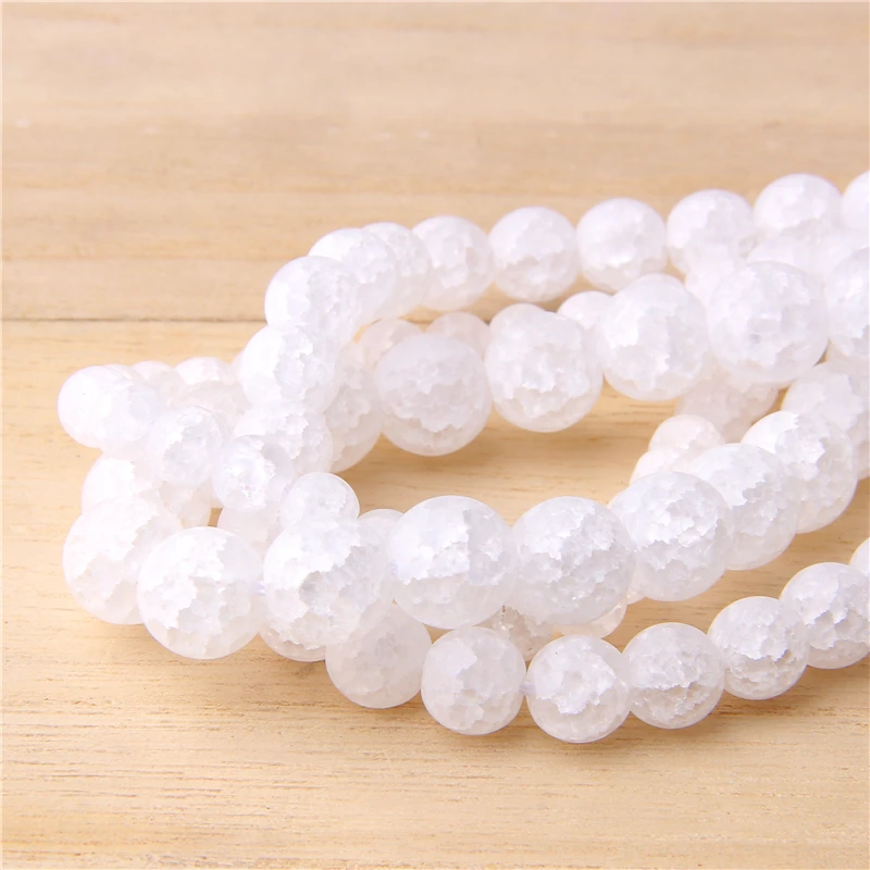 Оптовая продажа круглые стеклянные бусины с трещинами из натурального кварца и
