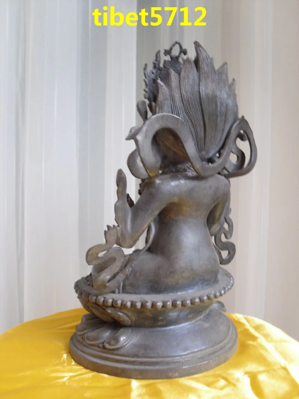 12 Tibet 100% Pure bronze God of wealth Mahakala Yellow Jambhala Buddha Statue |