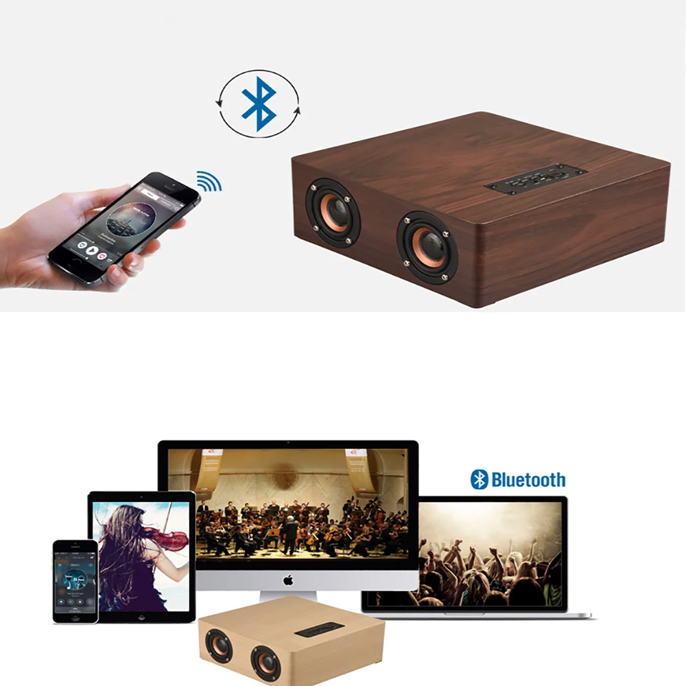 Mrosaa портативный деревянный bluetooth динамик цифровой будильник 12 Вт 4 динамика