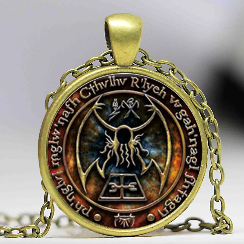 Cthulhu R'lyeh Sigil Pendant inspired by H.P. Lovecraft Necklace Glass Photo cabochon necklace | Украшения и аксессуары