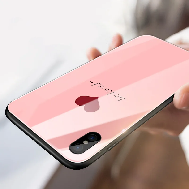 Любовь Сердце чехол из закаленного стекла для телефона iphone X 8 7 Plus модные пары