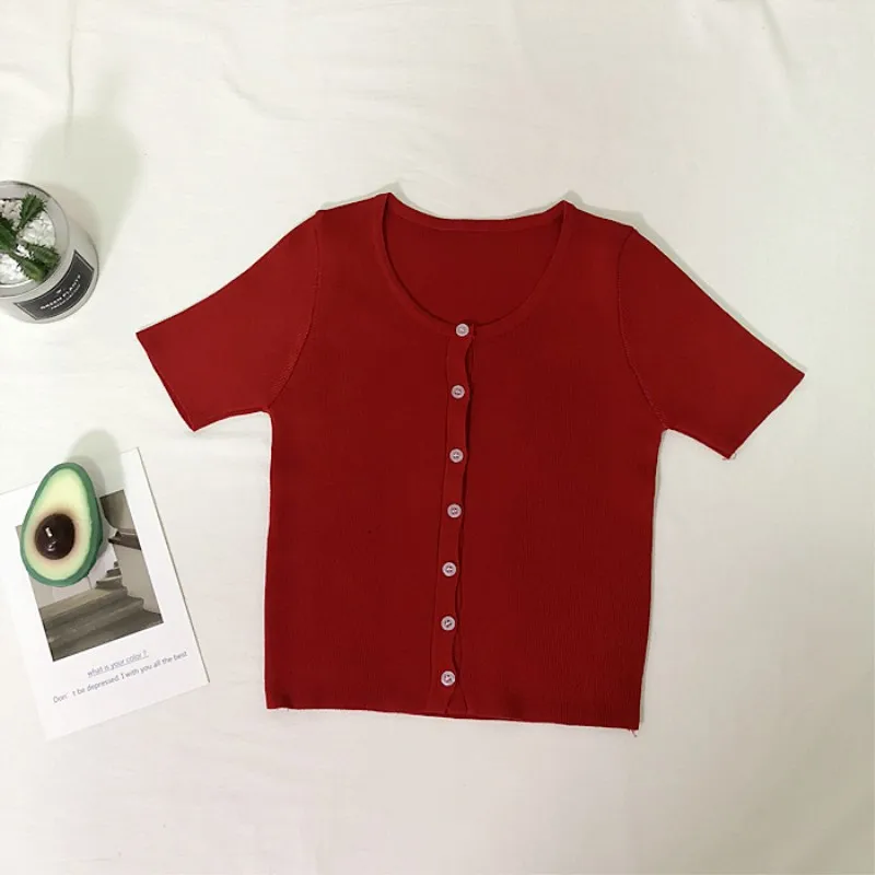 Одноцветные однобортные трикотажные футболки с круглым вырезом женские