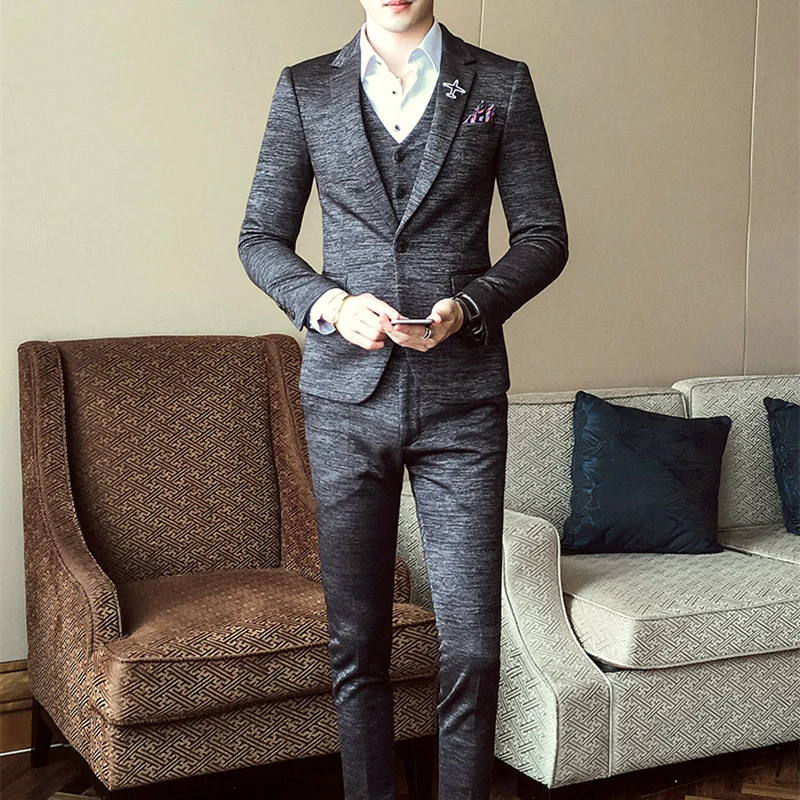 

Plyesxale 2019 Spring Autumn Mens Suits Wedding Groom Costume Homme Slim Fit Party Dinner Christmas Suit Jacket Pants Vest Q188