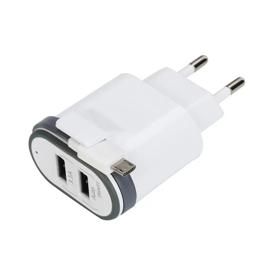 Светодиодный USB 2 порта 5 в 3.1A настенное домашнее зарядное устройство переменного тока для путешествий адаптер+ Micro USB дата зарядки кабель ЕС вилка для samsung S7