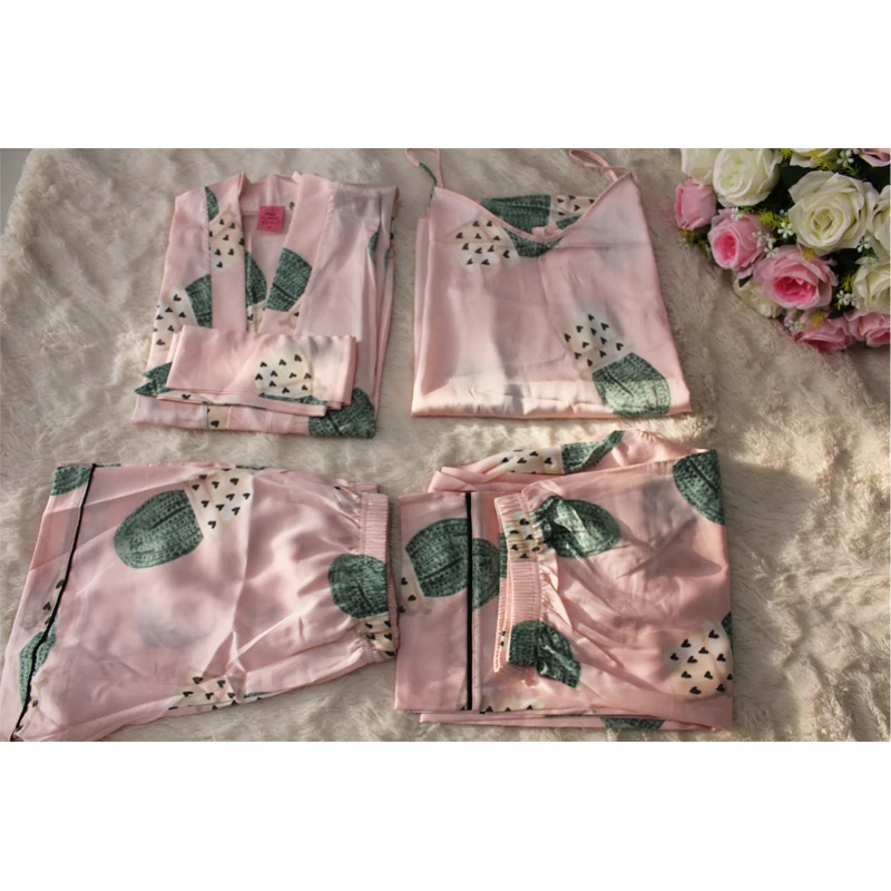 Весна-осень свежий мультфильм кактусы растений Sweet Girl Домашняя одежда Шелковый