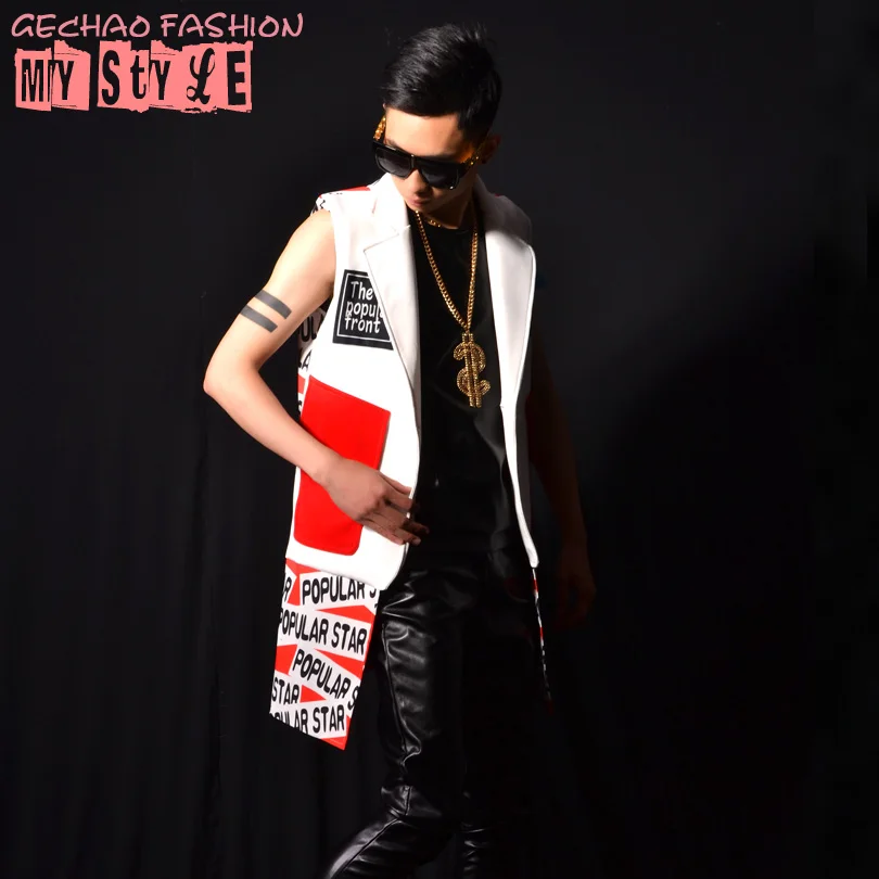 

M-6XL!!!Nightclub bar male singer DSDJ Quan Zhilong GD stitching personality suit vest bar costume accessories.