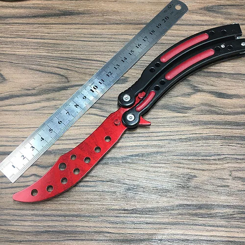 Black Red CS GO бабочка в ноже Karambit нож практика складной нож бабочка тренажер игра нож тупое лезвие без края инструмент - Цвет: Black Red