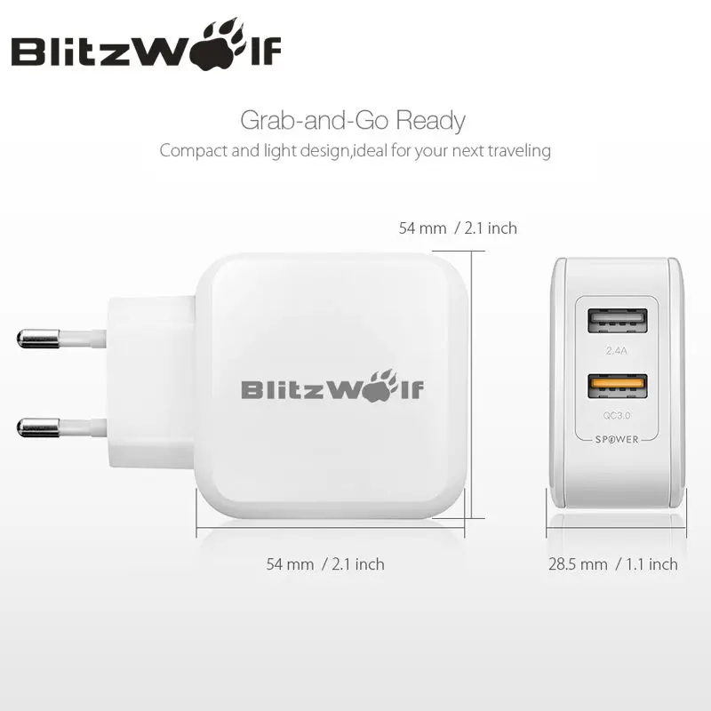 BlitzWolf QC3.0 USB адаптер для путешествий с европейской вилкой зарядное устройство для мобильного телефона быстрое зарядное устройство для iPhone 11X8 Plus для samsung смартфона