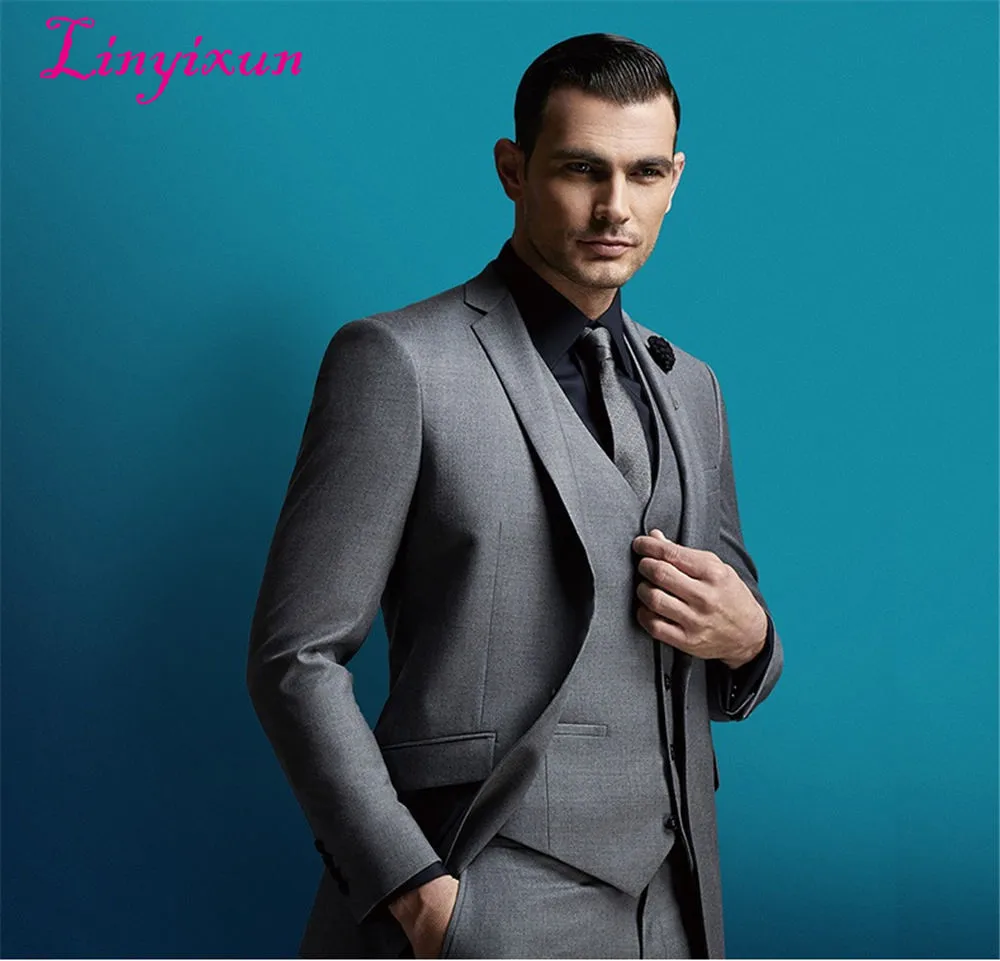 Linyixun 2018 2017 Для мужчин Бизнес костюм Slim fit классический мужской костюмы пиджаки