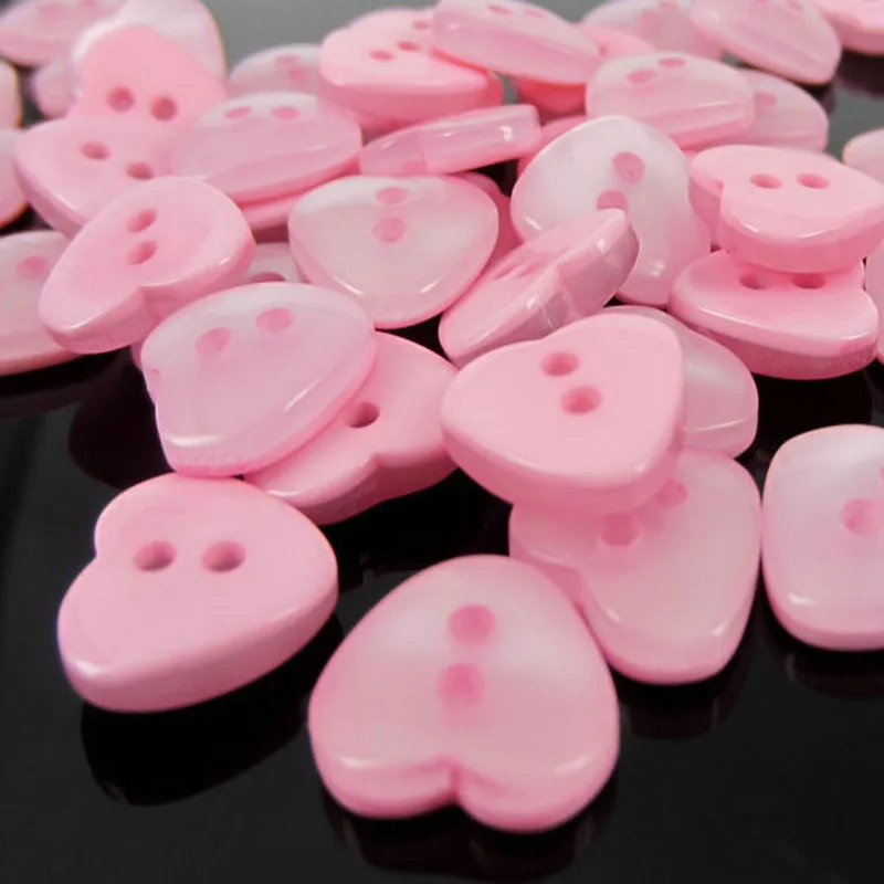

50pcs 1/2" Pink Heart Buttons Clear resin buttons for Kid's shirt garment accessory 11x12mm