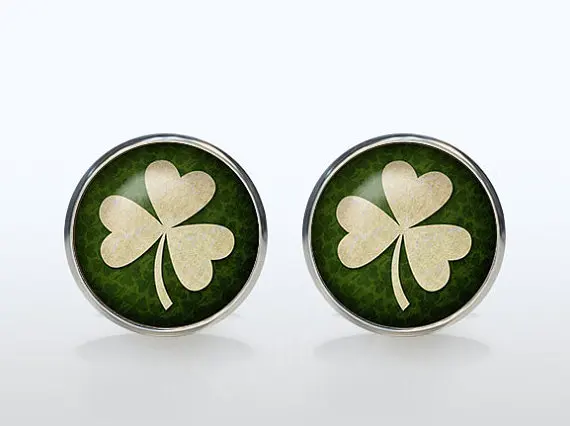 Irish Luck Ман жениха Свадебные манжеты с узором из четырехлистного клевера в