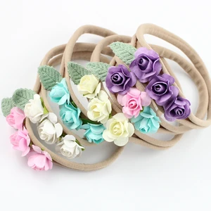 A-STYLE цветок розы для девочки с эластичной резинкойнейлоновая повязка 60 шт.лот для новорожденных, для малышей и детей постарше, аксессуары для волос