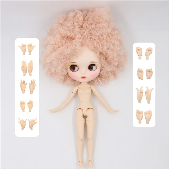 doll with hand AB Ледяная фабрика blyth кукла 1/6 bjd белая кожа сустава тела бледно-розовый афро волосы, матовый лицо резные губы 30 см BL2352 - Цвет: doll with hand AB