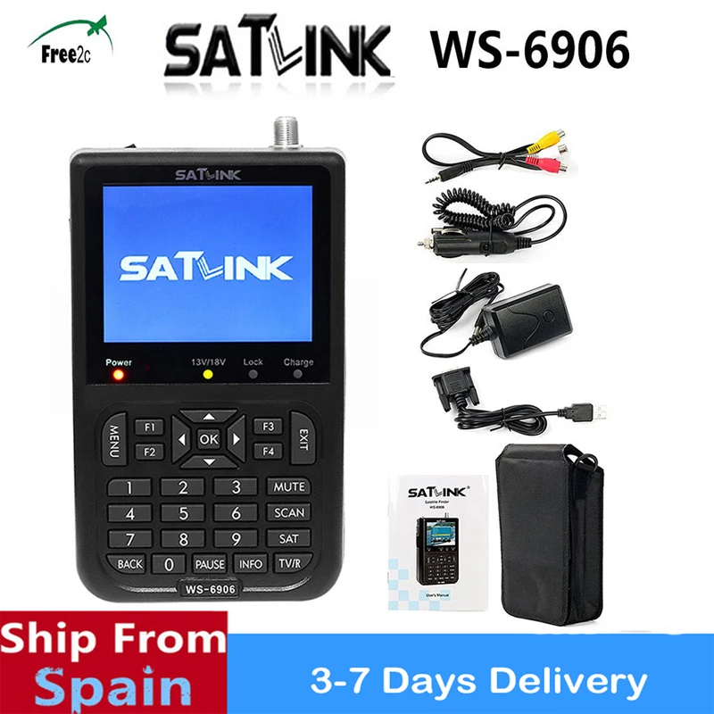Satlink WS-6906 3," цифровой спутниковый искатель ЖК-DVB-S FTA измеритель сигнала передачи данных приемник WS 6906 с батареей 3000 мАч