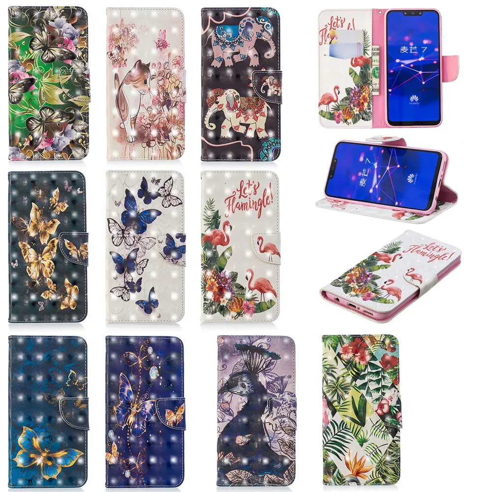 Стильный 3D чехол-книжка для Huawei Mate 10 20 P10 P20 P30 Pro Lite Y5 Y6 Y7 2018 P Smart 2019 Plus Nova 3E 3i Honor 8C |