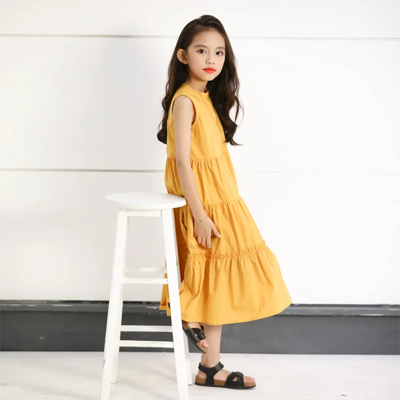 Женское платье для девочек-подростков желтое длинное без рукавов модель GDR655 на