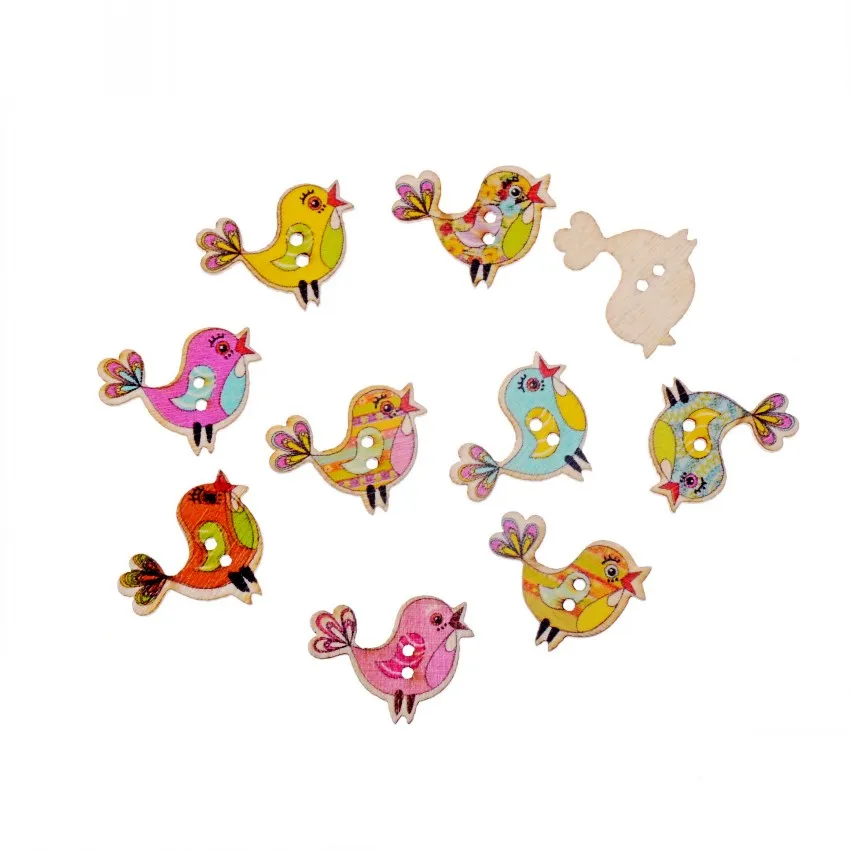 Бесплатная доставка 10 шт Случайные Смешанные цыпленок Птицы стиль 2 отверстия