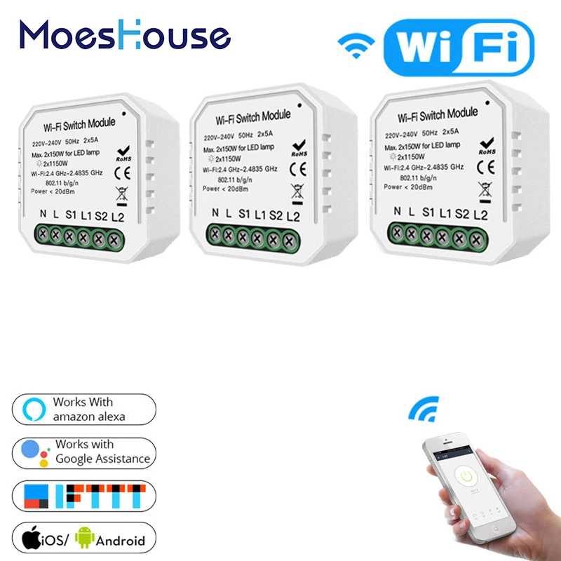 2 банды 1/2 способ Wifi дистанционный переключатель освещения Diy модуль Smart Life/Tuya приложение дистанционное управление, работа с Alexa Echo Google Home 3 шт