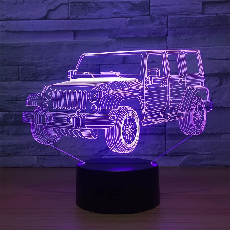 Светодиодный 3D 7 видов цветов меняющий джип автомобиль акриловая пластина ночник
