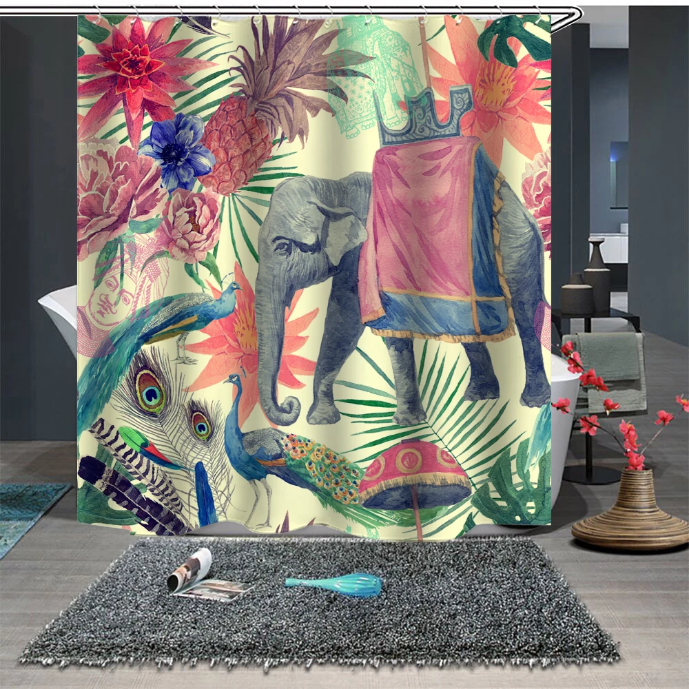 

Custom Made Shower Curtain Bathroom Curtain Partition 1.5 x 1.8m 1.8 x 1.8m 1.8 x 2m Elephant Floral