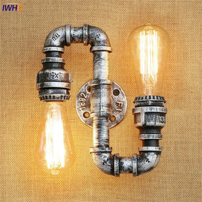 

IWHD Retro Loft Style Iron Water Pipe Lamps Industrial Vintage Wall Light Fixtures Edison Wall Sconce Indoor Lighting Lampara