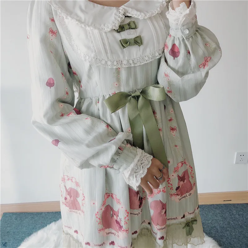 Платье с высокой талией Mori girl кружевное платье бантом и кукольным воротником в
