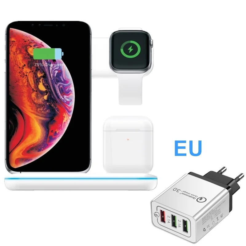 Tongdaytech 15 Вт Qi Быстрое беспроводное зарядное устройство для Iphone X 8 11 Pro быстрая док-станция для зарядки для Apple Airpods Pro Watch 5 4 3 2 1 - Тип штекера: WhiteEU