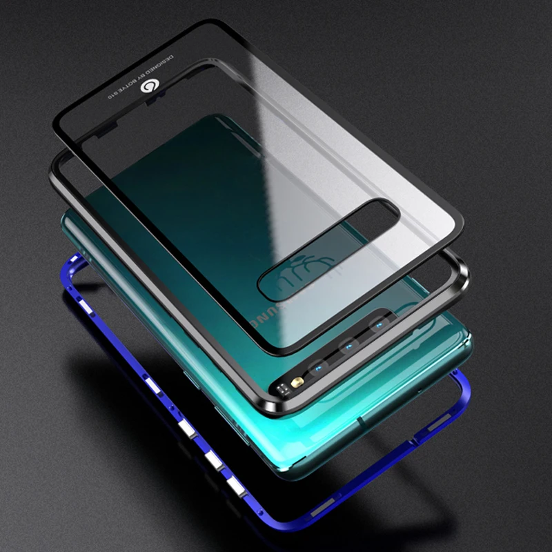 Роскошный чехол с магнитным стеклом для samsung S10 Plus S9 S8 Note 9 8 S S10e металлический бампер чехол для samsung Galaxy S10 Plus задняя крышка