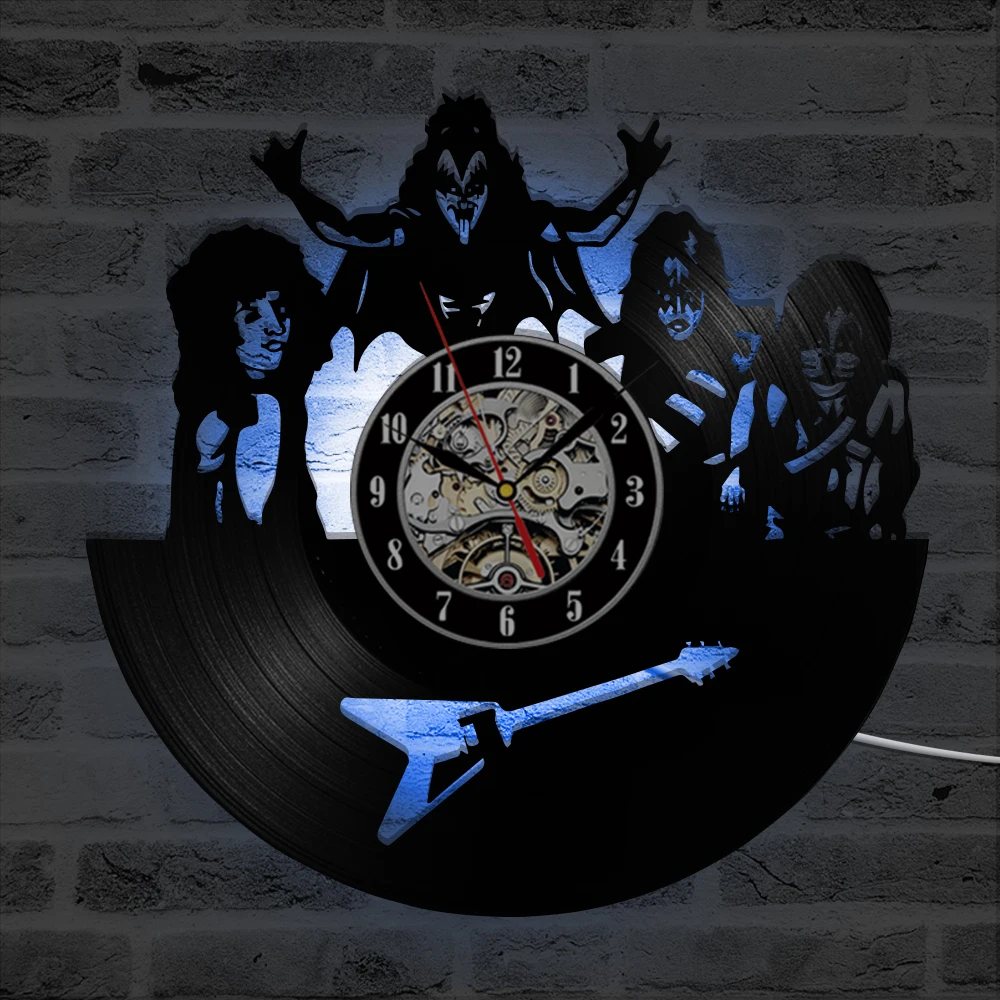 3D часы KISS Rock Band с полыми записями светодиодный светильник персонализированным
