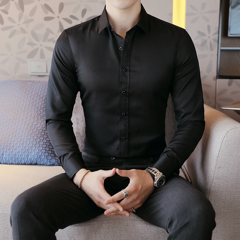 New Smart Casual Shirts Men Wedding Business Party Formal Business Men Dress Shirts Male Solid White Shirt Mans Plus Size
