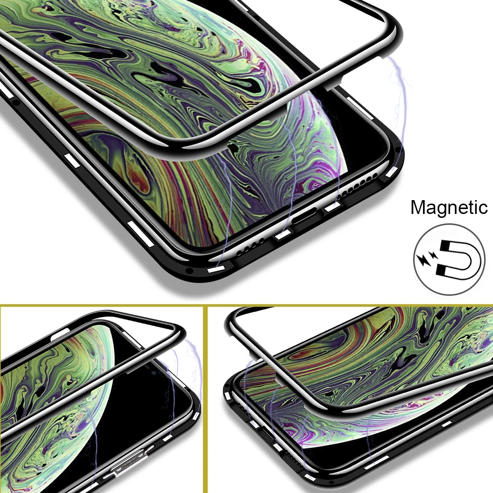 Магнитный адсорбционный флип-чехол для iPhone XR XS макс. закаленное стекло Жесткий