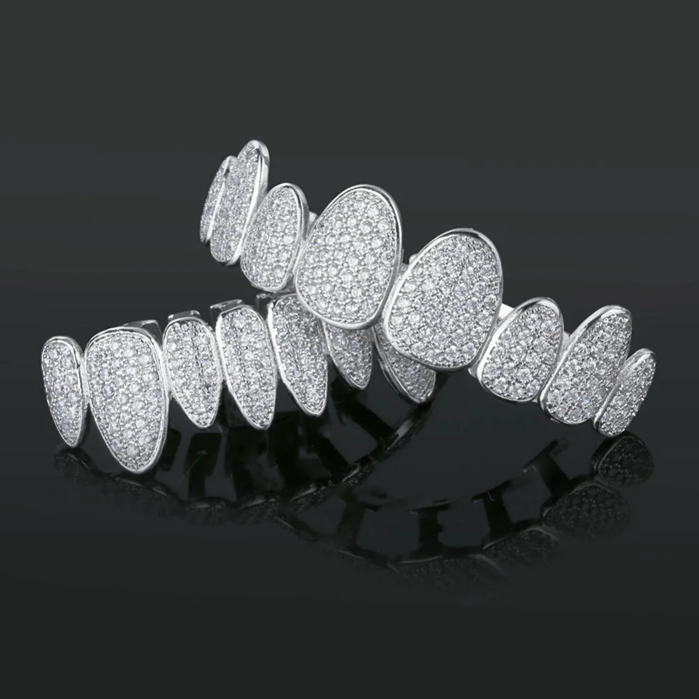 JINAO серебряный цвет Iced Out Gold Grillz ювелирные изделия с кристаллами Верхняя Нижняя решетка 8 зубов ювелирные изделия для тела хип-хоп Bling AAA кубический циркон для мужчин