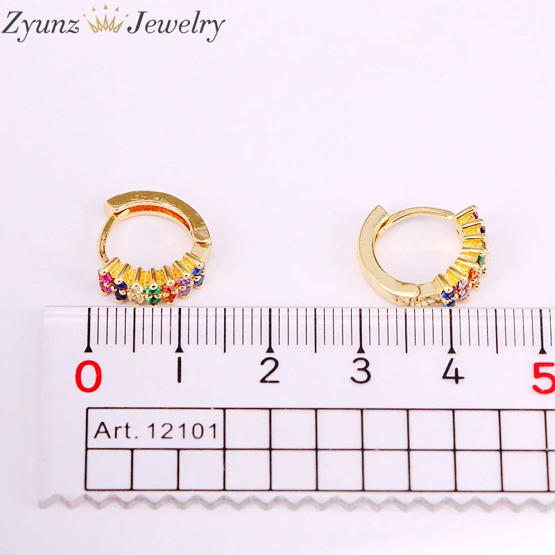 

10Pairs, Top Quality Gold Color Pave Rainbow Zirconia CZ Circles Huggies Hoop Earrings for Women Girl Jewelry