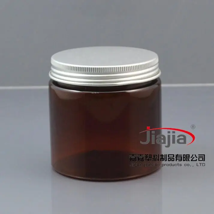 Free shipping:200g aluminum lid Can PET Food storage 200ml brown Plastic Food Container Cream brown Jar with silver aluminum lid