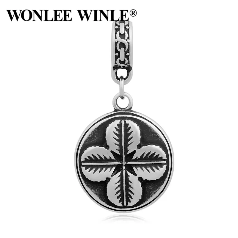 Wonlee Winle DIY ретро 316 Нержавеющая сталь Four Leaf Круглый мотаться подвески застежкой
