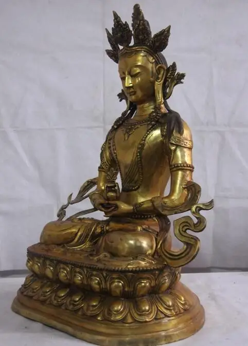 27 &quotКитайский Медь Бронза kwan-инь Boddhisattva Амитаюс долголетия статуя Будды | Дом и