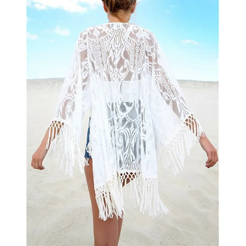 Женский летний кружевной купальник-бикини с кисточками пляжный топ Caidigan Kaftan