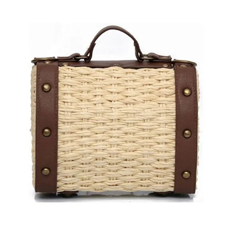 Повседневная Бостонская сумка модная винтажная соломенная ручной работы +