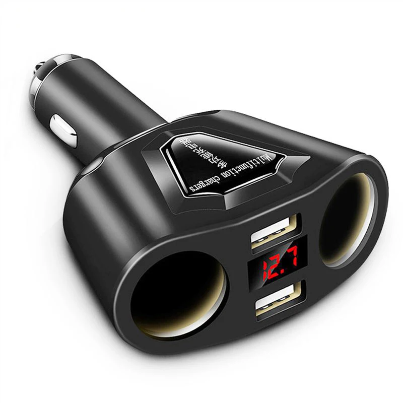 Двойной USB 3.1A автомобильное зарядное устройство с 2 гнездами прикуривателя 120 Вт Поддержка питания дисплей измеритель тока для телефона GPS DVRs