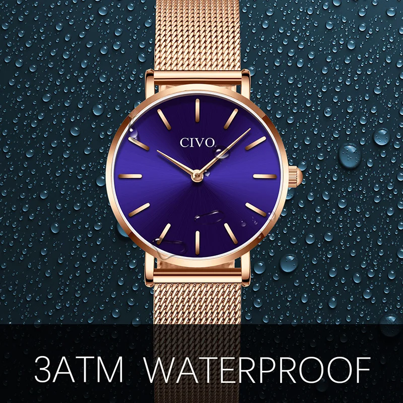 CIVO модные деловые серебряные часы женские сетчатые водонепроницаемые роскошные