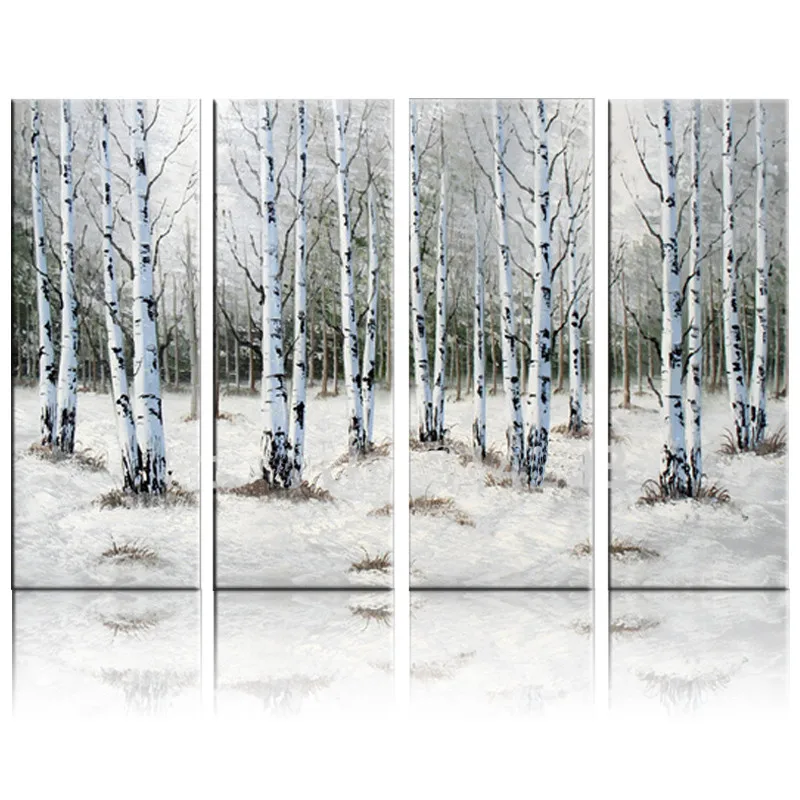 Winter Landscape Handmade White Birches Woods Oil Painting For Living Room Decoration House Furnishing Hotel Decor | Дом и сад