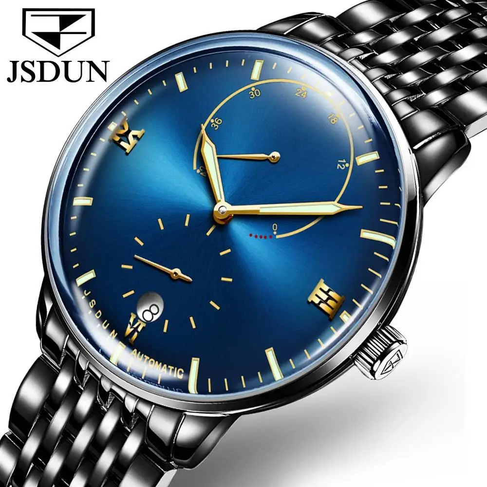 Blue Black Relogio Masculino JSDUN мужские часы лучший бренд класса люкс автоматические механические часы для мужчин полный стальной Бизнес водонепроницаемые спортивные часы - Цвет: Blue Black