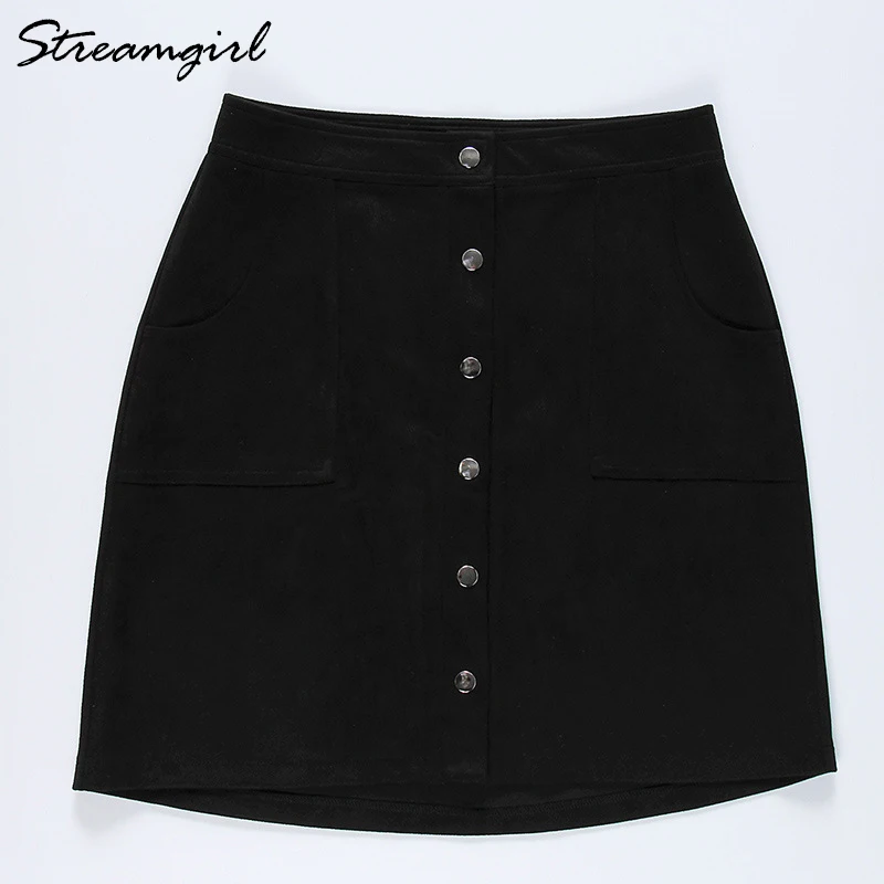 Юбка из замши на пуговицах для женщин Кожаная Мини красная юбка женские черные