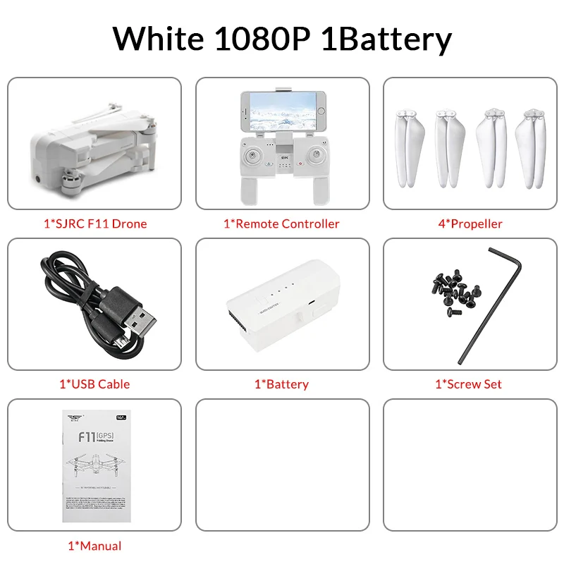 SJRC F11 gps Дрон с wifi FPV 1080P камера 25 минут время полета бесщеточный селфи складной рычаг RC Дрон Квадрокоптер следи за мной - Цвет: white with 1 battery