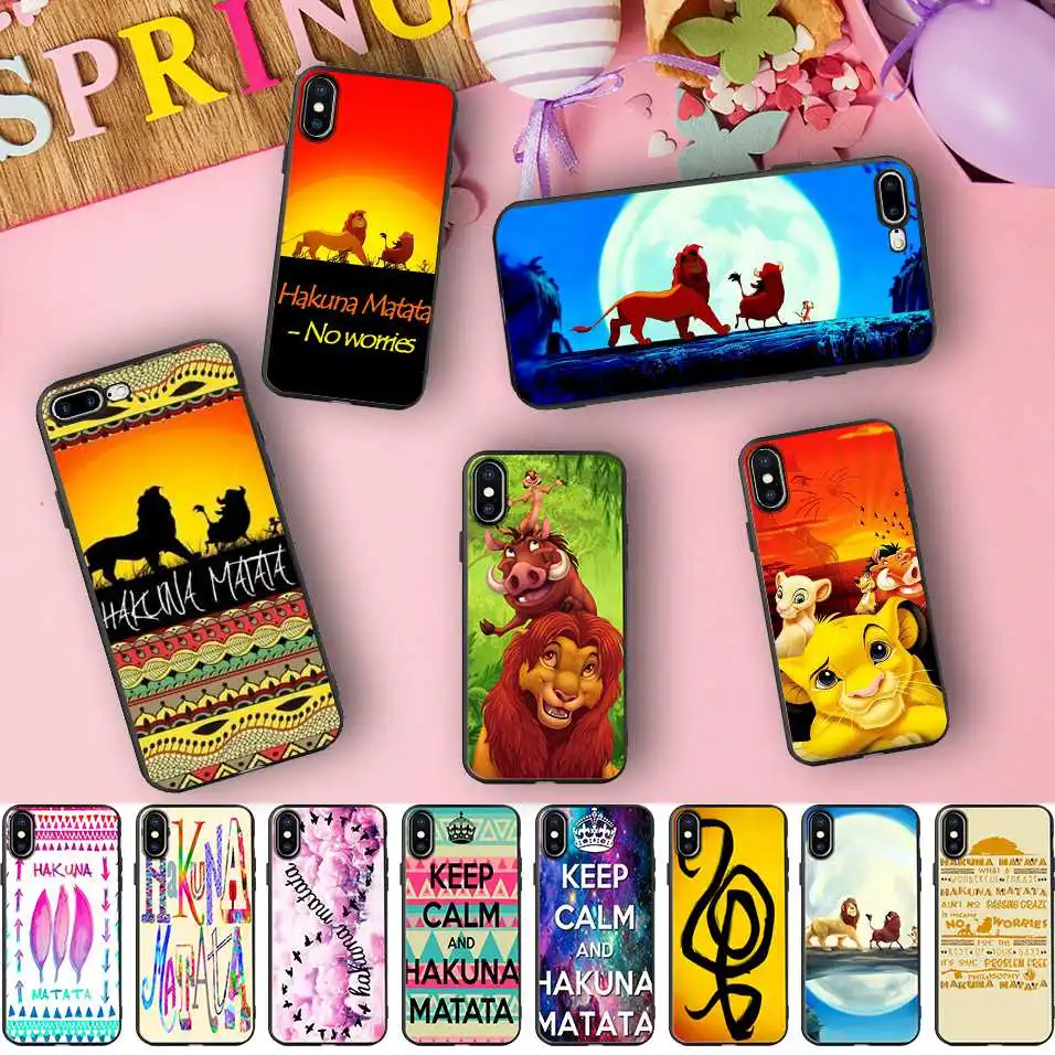 Hakuna Matata Король Лев черный мягкий силиконовый чехол для телефона для iPhone X 11 Pro 5S XR XS Max 6 6S 7 8 Plus чехол Fundas Capinha Coque